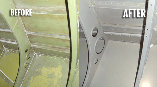 Soda Blasting airplane sodablasting before after
